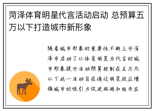 菏泽体育明星代言活动启动 总预算五万以下打造城市新形象